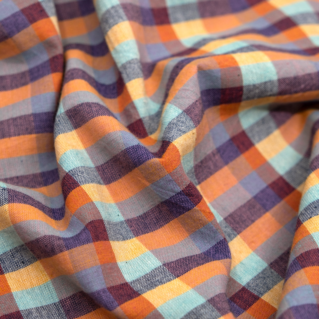 Multi Check Handwoven Cotton - Papaya/Ice Blue/Multi | Blackbird Fabrics