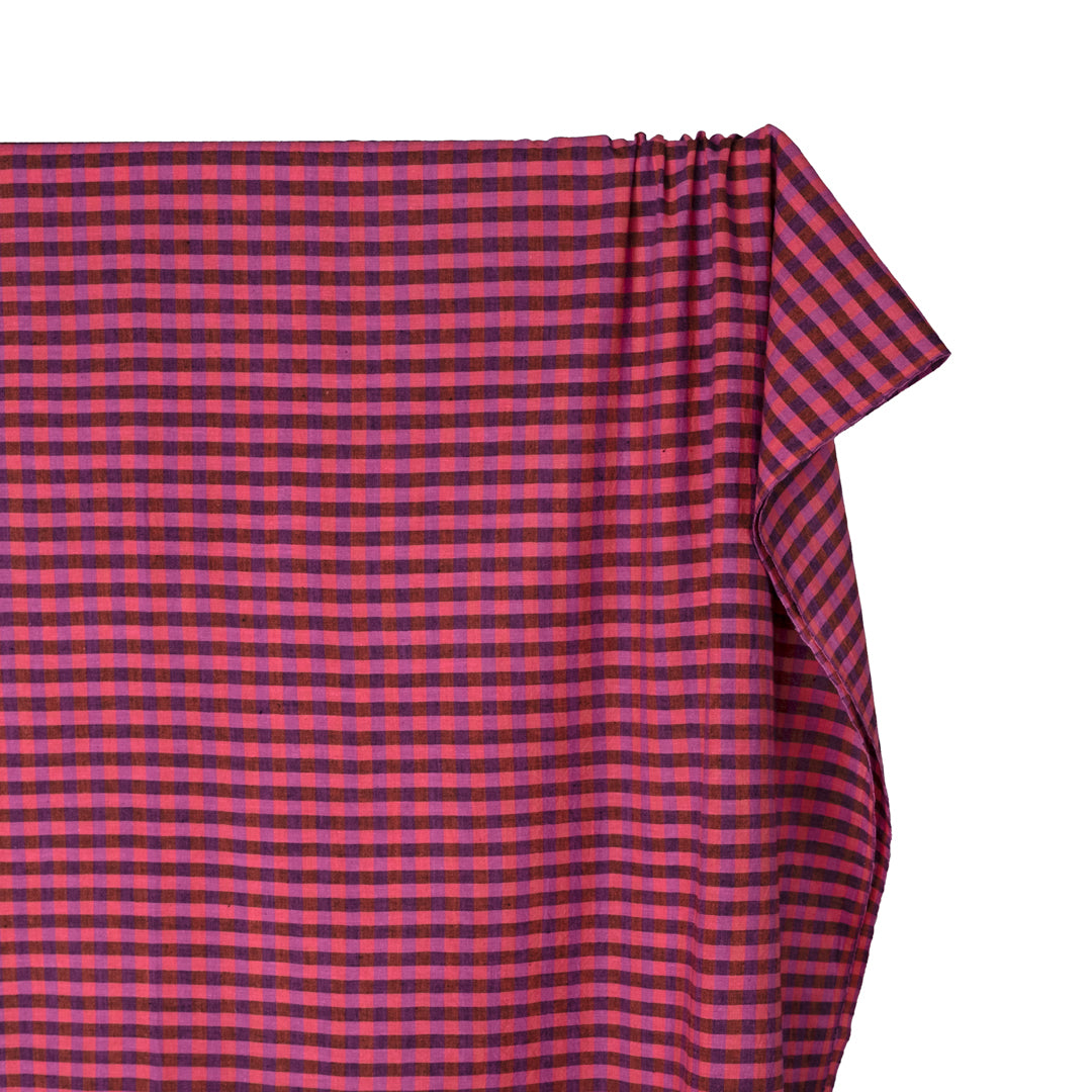 Check Handwoven Cotton - Cactus Flower/Guava/Black | Blackbird Fabrics