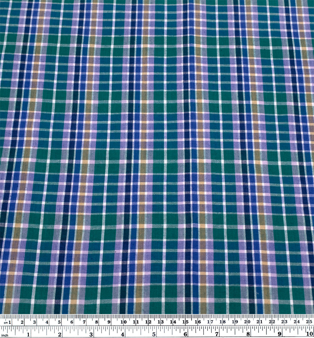 Plaid Lightweight Handwoven Cotton - Emerald/Lilac/Multi | Blackbird Fabrics