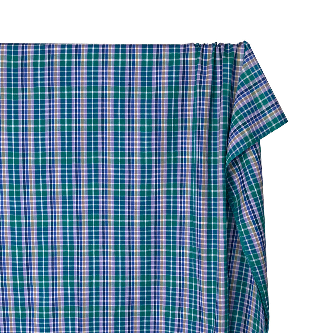 Plaid Lightweight Handwoven Cotton - Emerald/Lilac/Multi | Blackbird Fabrics