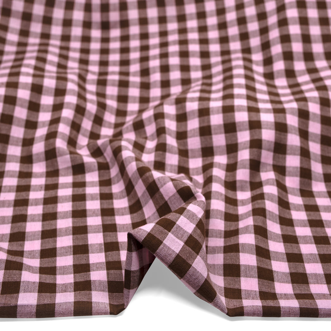 Gingham Handwoven Cotton - Pale Pink/Chocolate | Blackbird Fabrics
