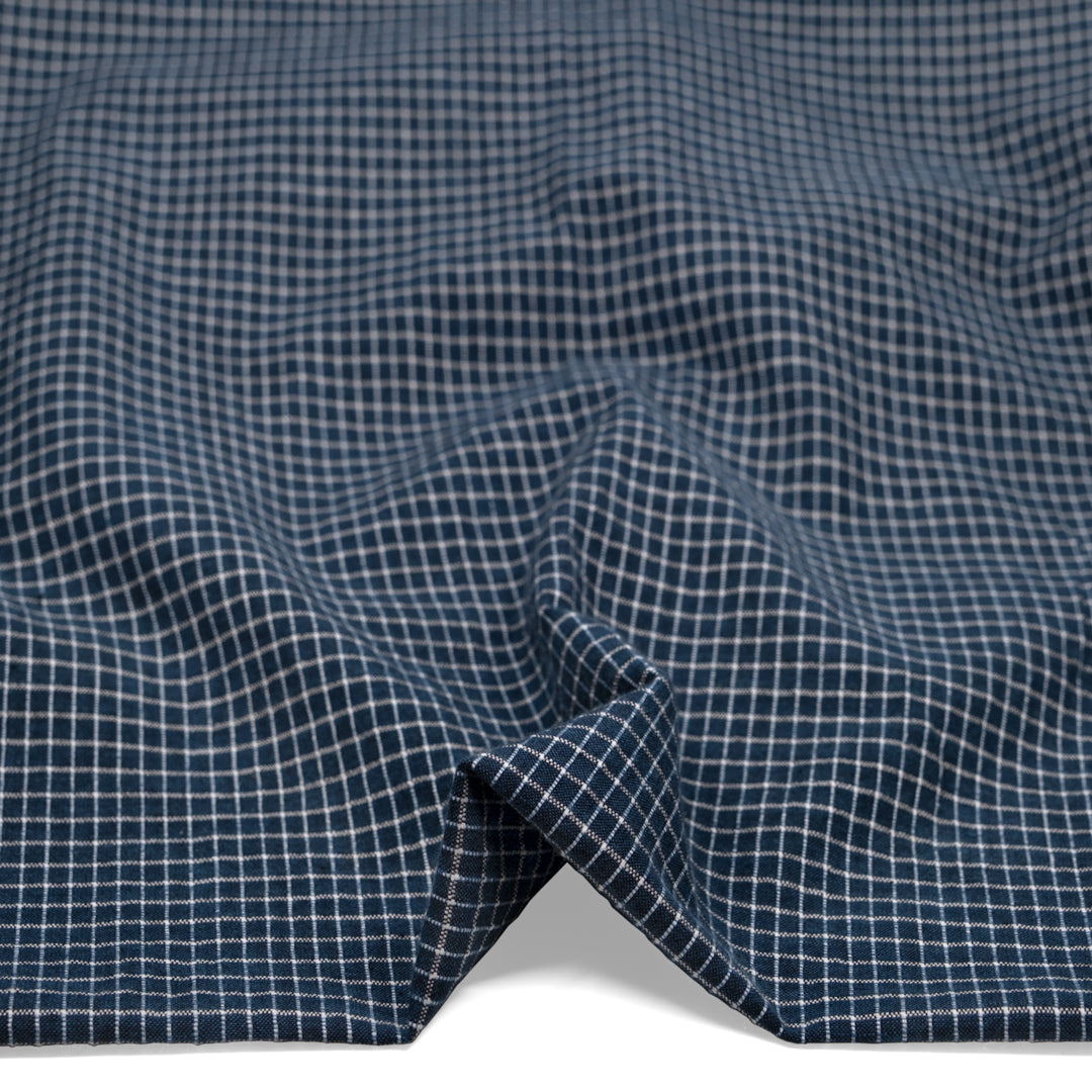 Grid Handwoven Cotton - Lagoon/White | Blackbird Fabrics