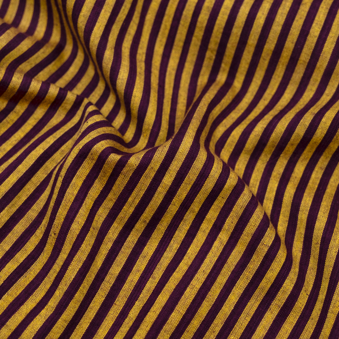 Fine Stripe Lightweight Handwoven Cotton - Marigold/Boysenberry | Blackbird Fabrics