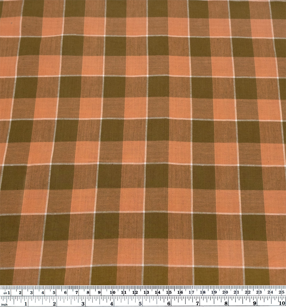 Check Handwoven Cotton - Moss/Dusty Peach | Blackbird Fabrics