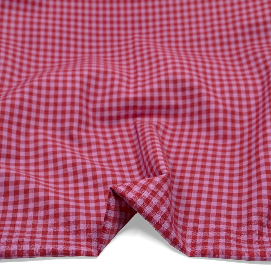 Gingham Lightweight Handwoven Cotton - Garnet/Peony | Blackbird Fabrics