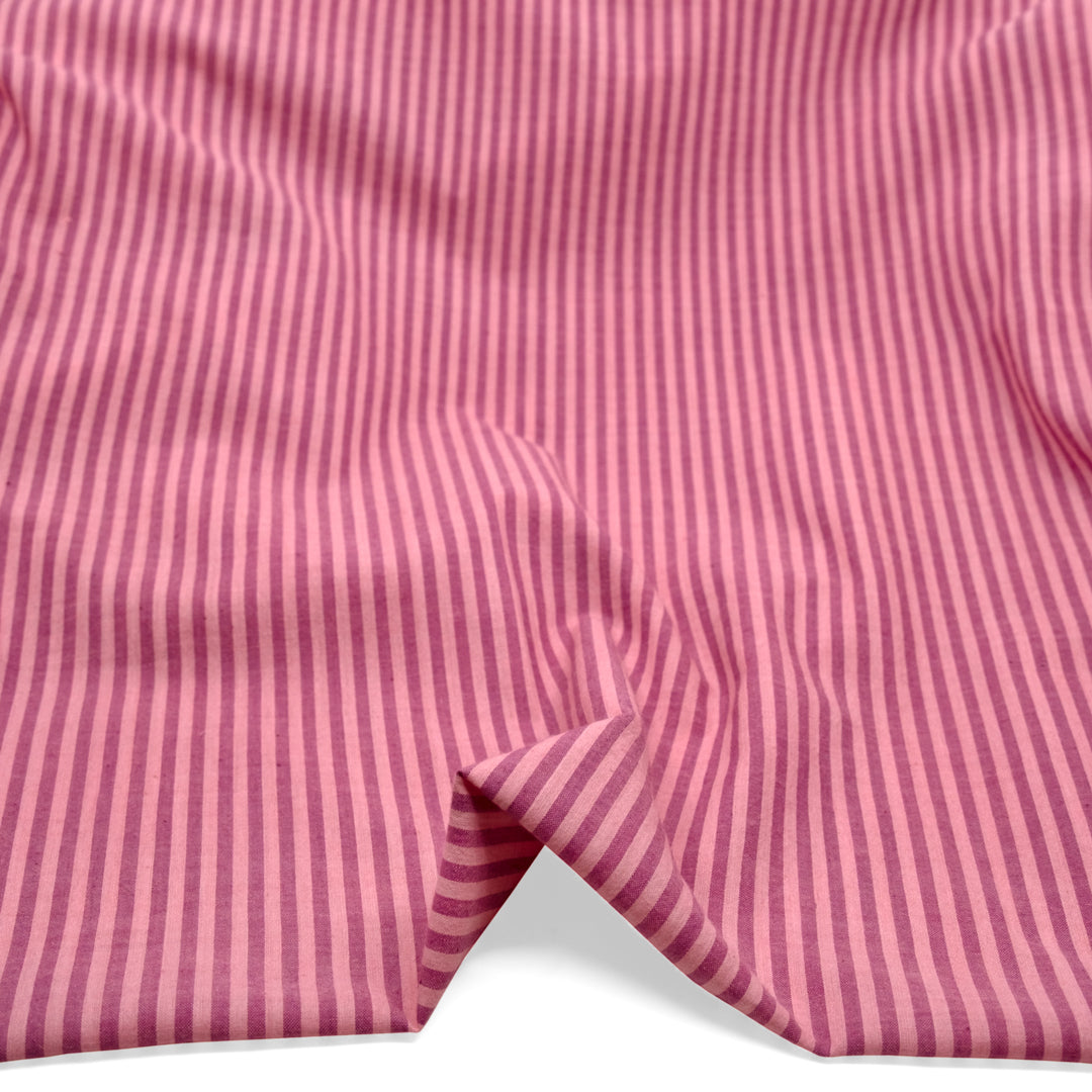 Striped Lightweight Handwoven Cotton - Rose/Camellia | Blackbird Fabrics
