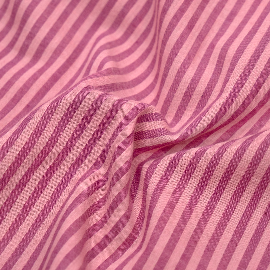 Striped Lightweight Handwoven Cotton - Rose/Camellia | Blackbird Fabrics