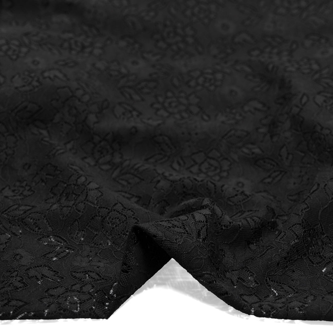 Deadstock Rosebush Cotton Nylon Lace - Black | Blackbird Fabrics