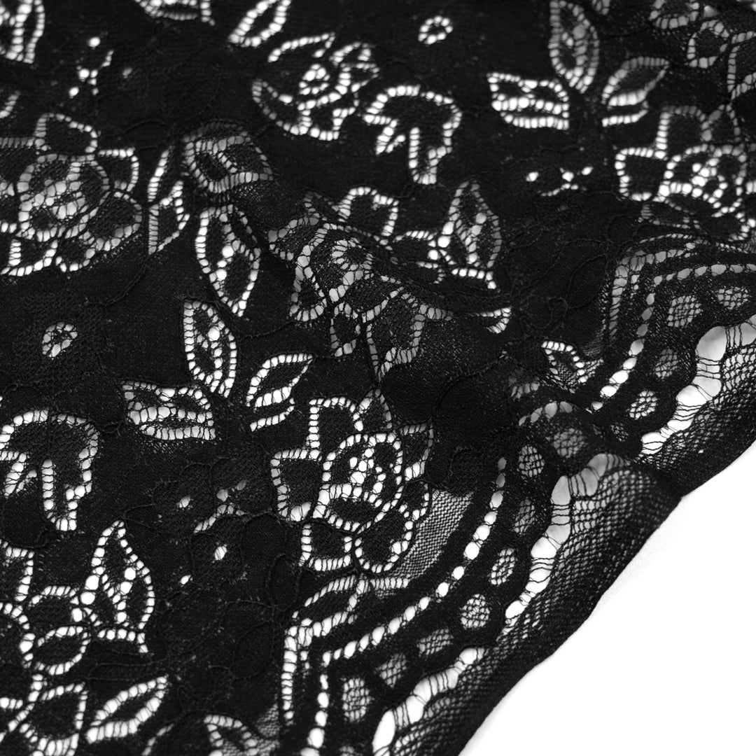 Deadstock Rosebush Cotton Nylon Lace - Black | Blackbird Fabrics
