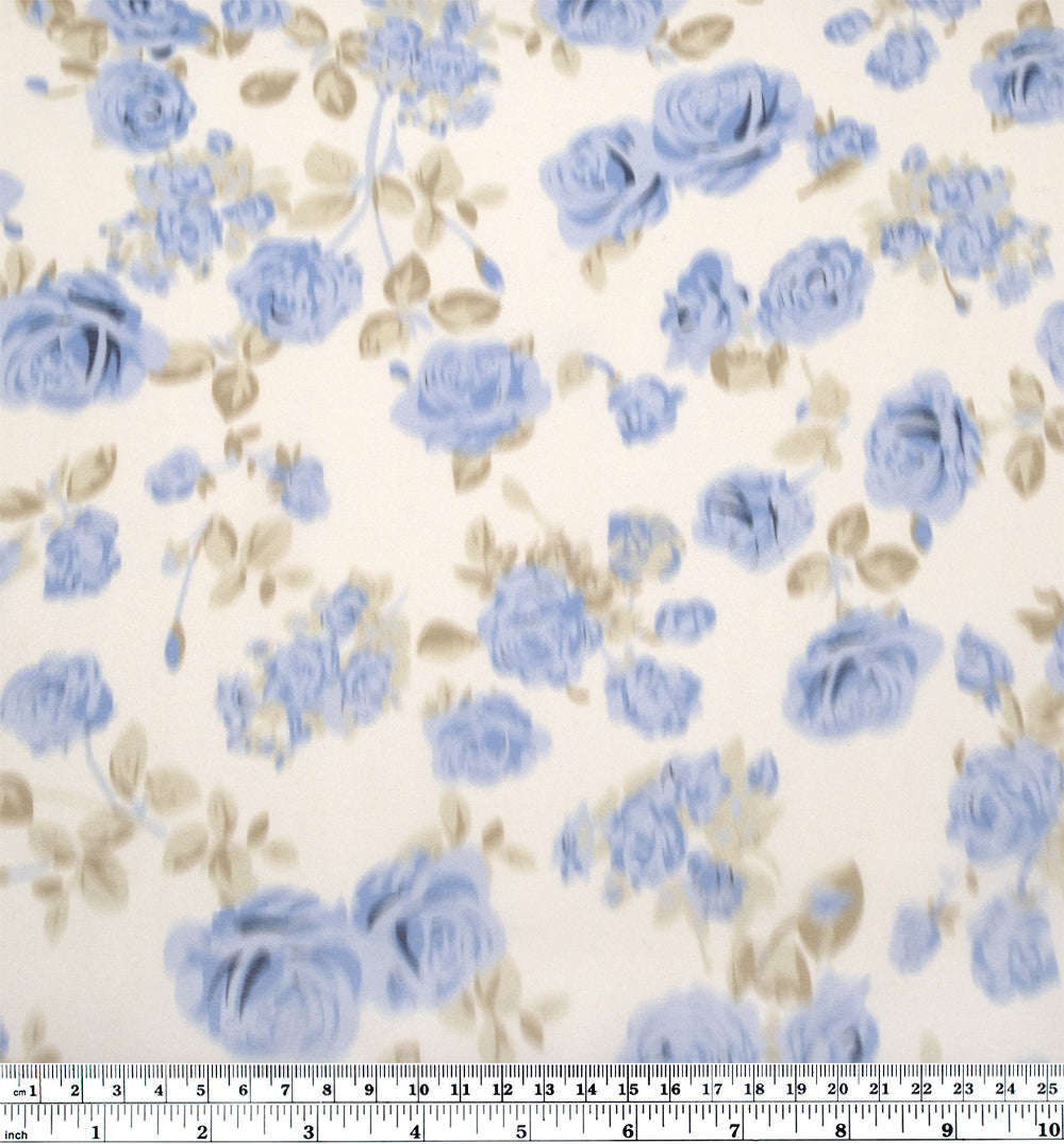 Deadstock Watercolour Floral Organza - Ivory/Cornflower | Blackbird Fabrics