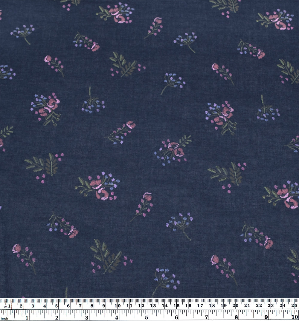 Deadstock Bouquet Cotton Voile - Navy/Multi | Blackbird Fabrics