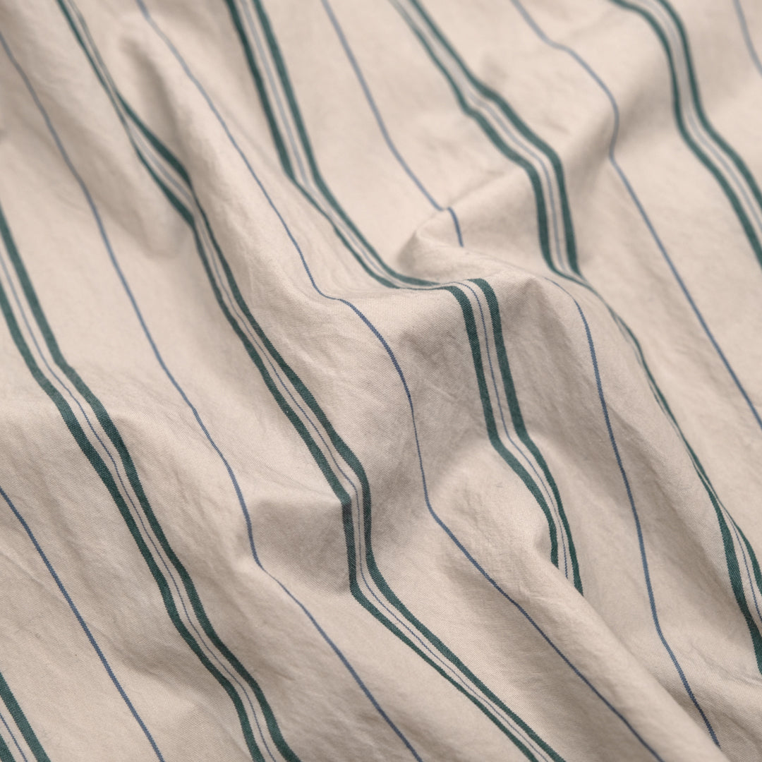 Deadstock Striped Cotton Nylon Shirting - Pebble/Petrol | Blackbird Fabrics