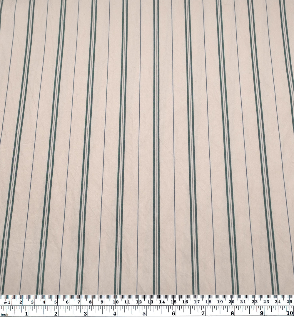 Deadstock Striped Cotton Nylon Shirting - Pebble/Petrol | Blackbird Fabrics