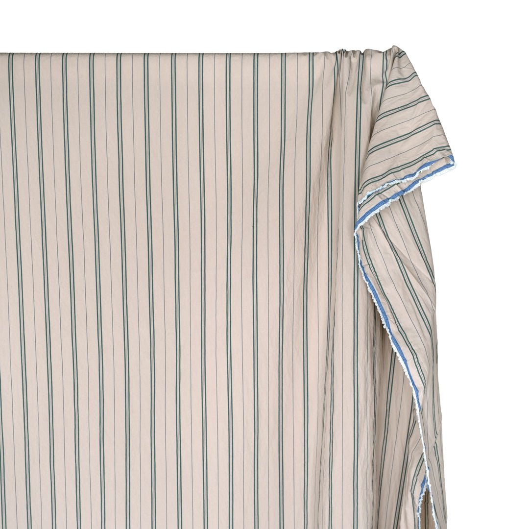 Deadstock Striped Cotton Nylon Shirting - Pebble/Petrol | Blackbird Fabrics