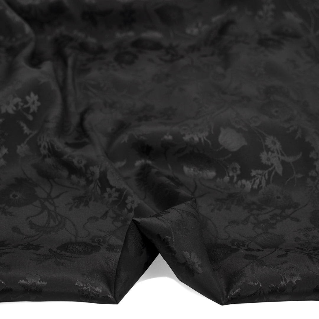 Deadstock Floral Cotton Rayon Satin Jacquard - Black | Blackbird Fabrics