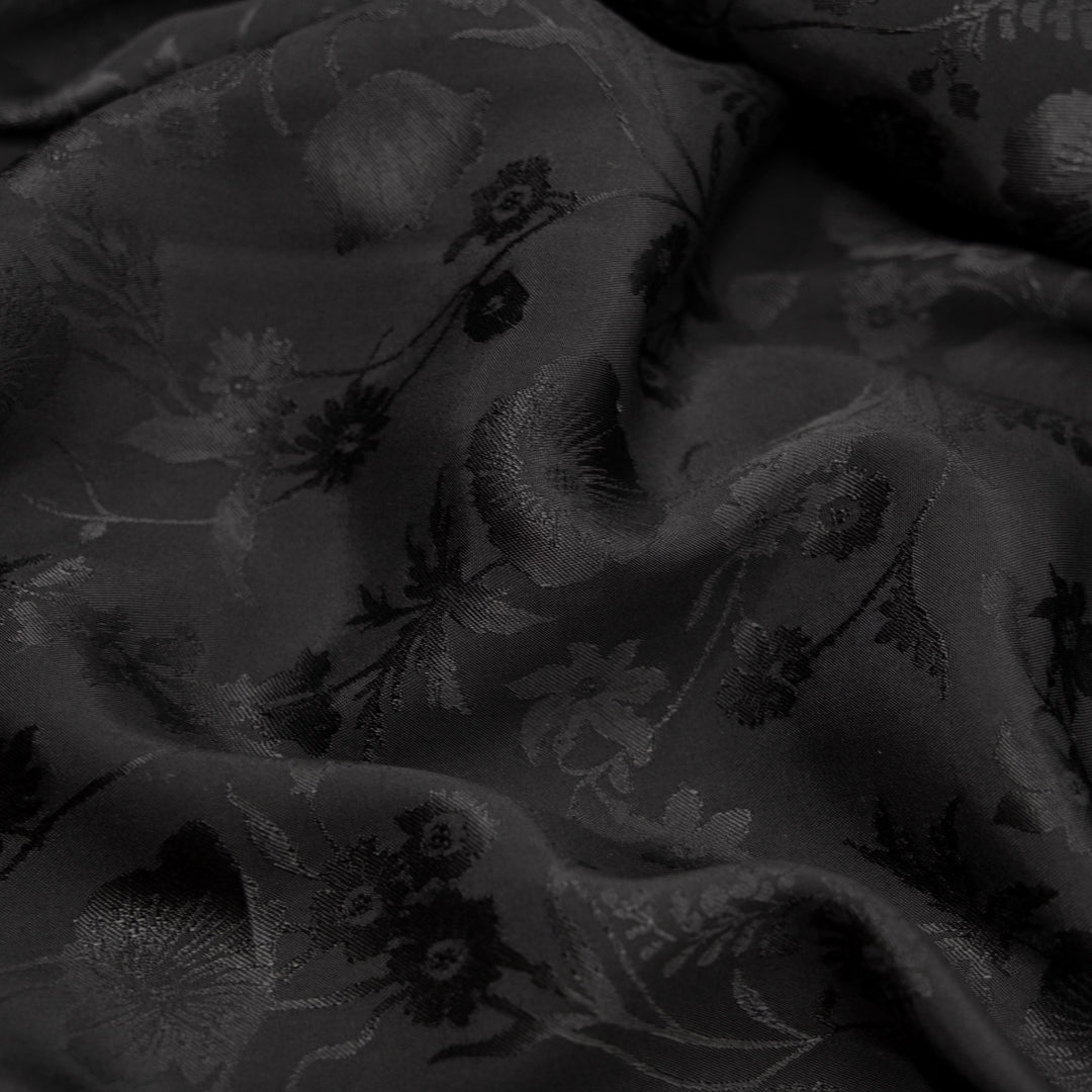 Deadstock Floral Cotton Rayon Satin Jacquard - Black | Blackbird Fabrics