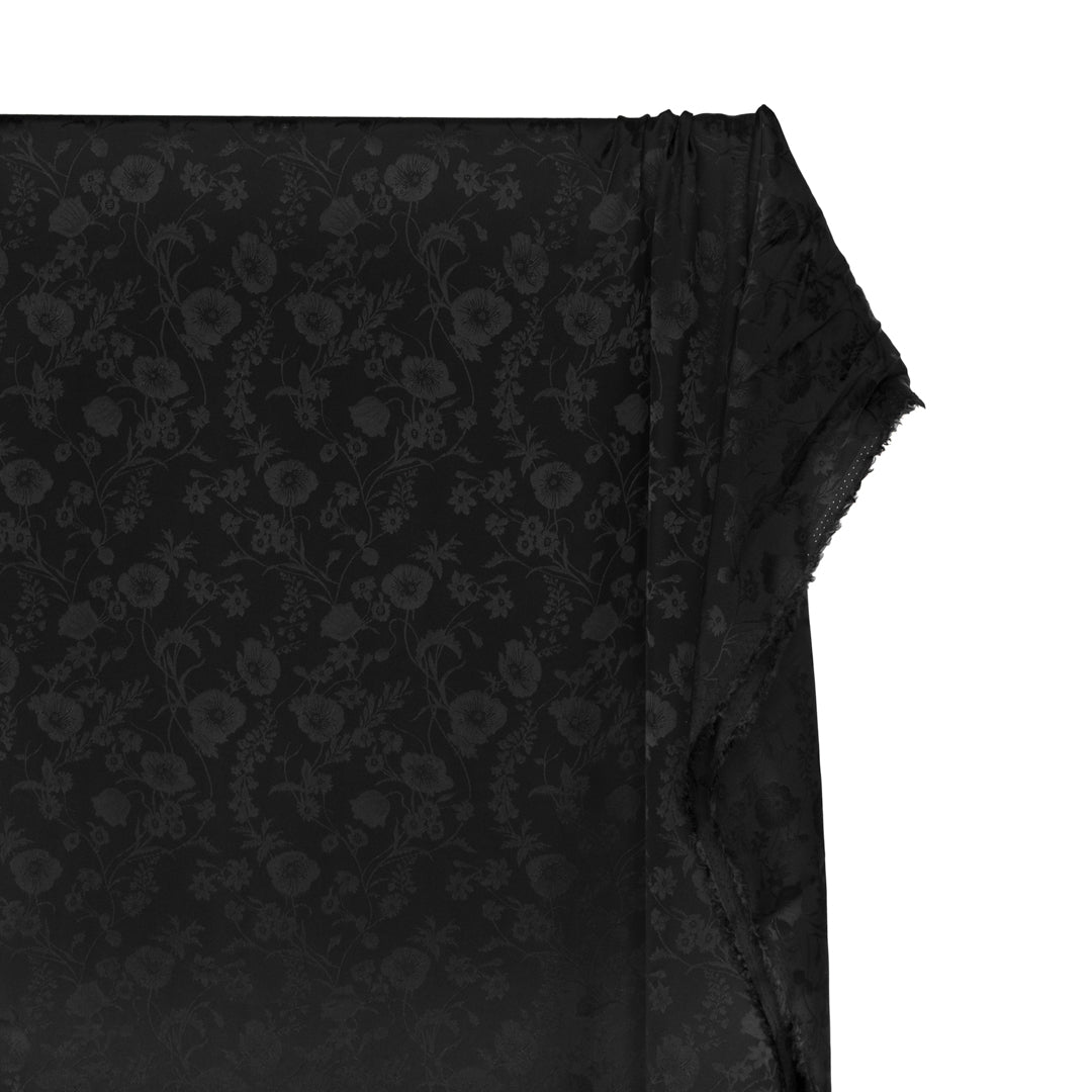Deadstock Floral Cotton Rayon Satin Jacquard - Black | Blackbird Fabrics