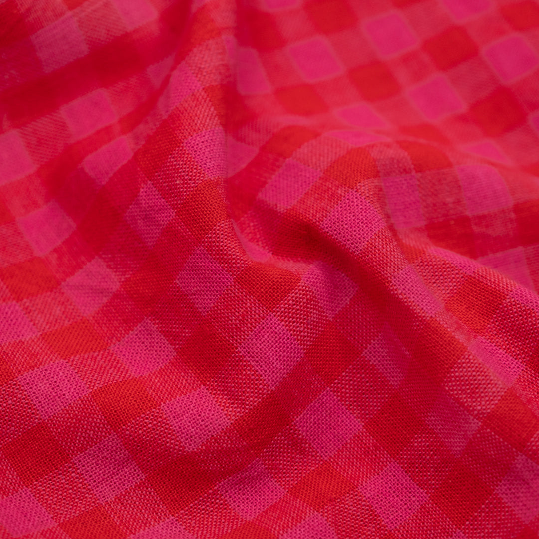 Gingham Handwoven Khadi Cotton - Flame/Punch | Blackbird Fabrics