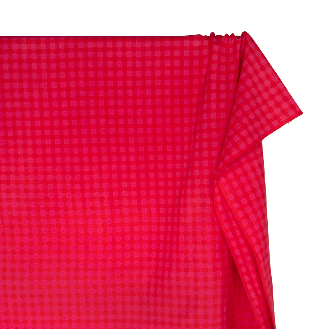 Gingham Handwoven Khadi Cotton - Flame/Punch | Blackbird Fabrics