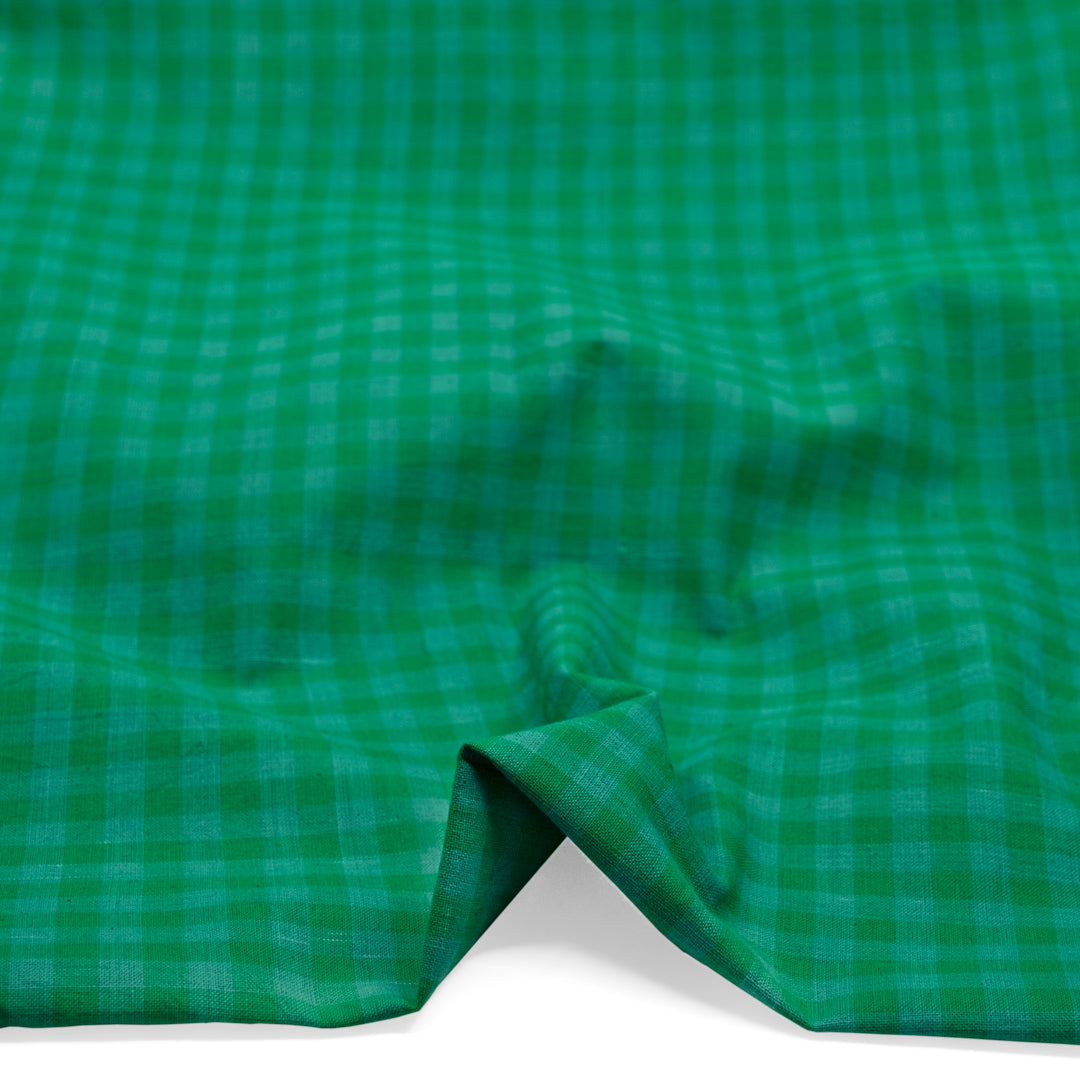 Gingham Handwoven Khadi Cotton - Clover/Jade | Blackbird Fabrics