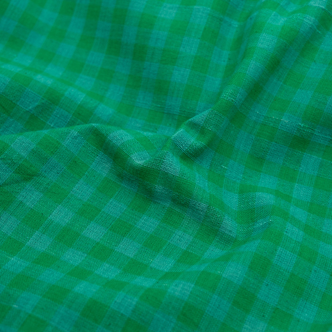 Gingham Handwoven Khadi Cotton - Clover/Jade | Blackbird Fabrics