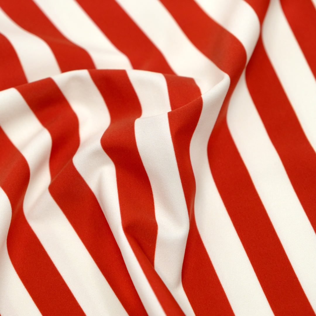 Retro Stripe Recycled Nylon Swim Tricot - Tomato | Blackbird Fabrics