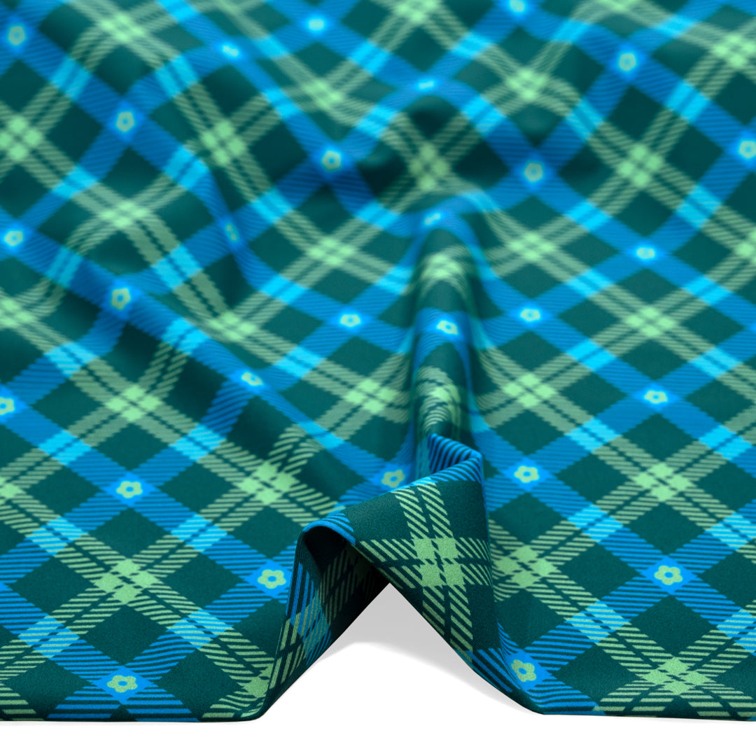 Preppy Posy Recycled Nylon Swim Tricot - Lake/Cerulean | Blackbird Fabrics