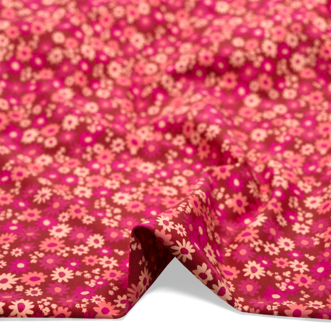 Petal Patch Recycled Nylon Swim Tricot - Paprika/Raspberry | Blackbird Fabrics