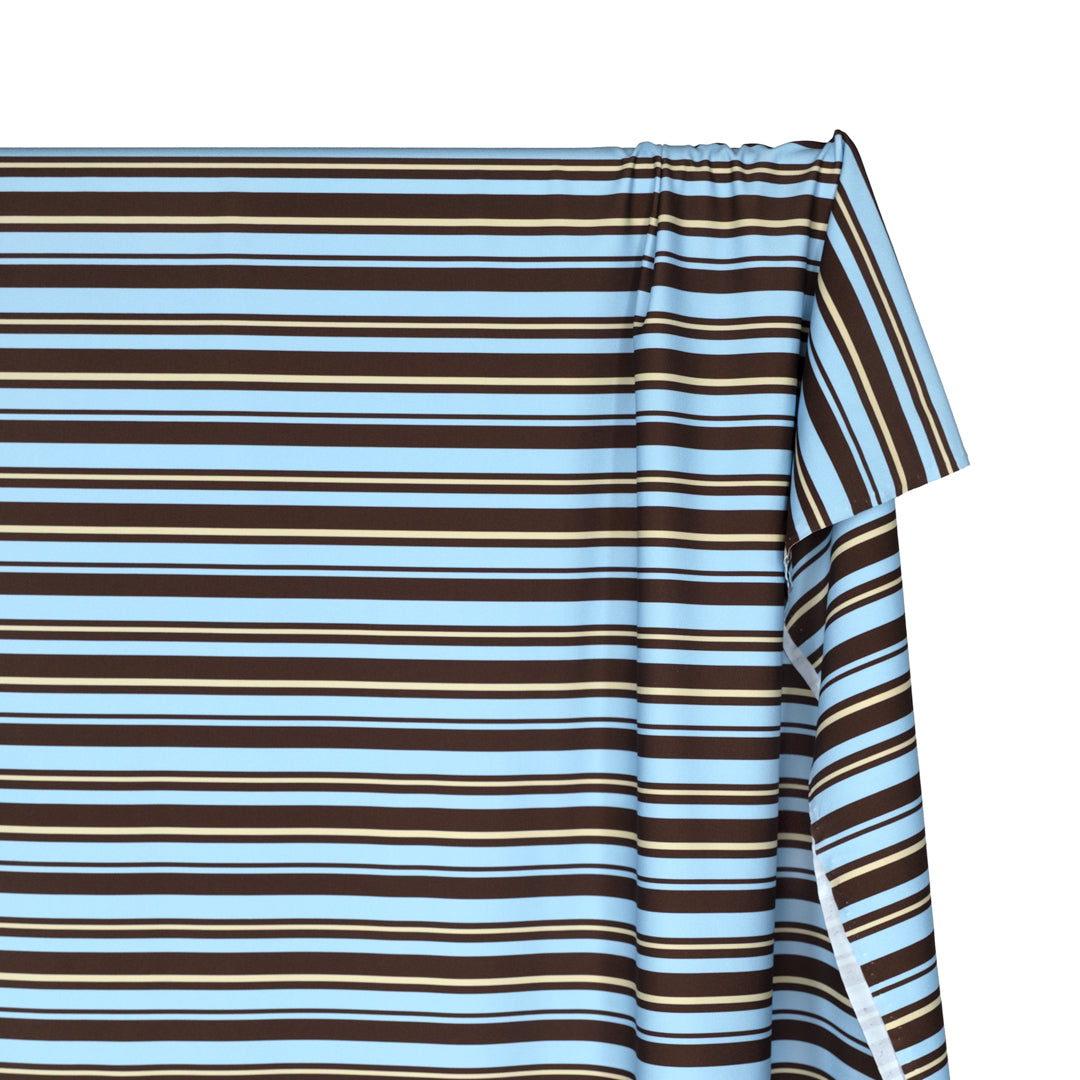 Sunkissed Stripe Recycled Nylon Swim Tricot - Russet/Baby Blue | Blackbird Fabrics