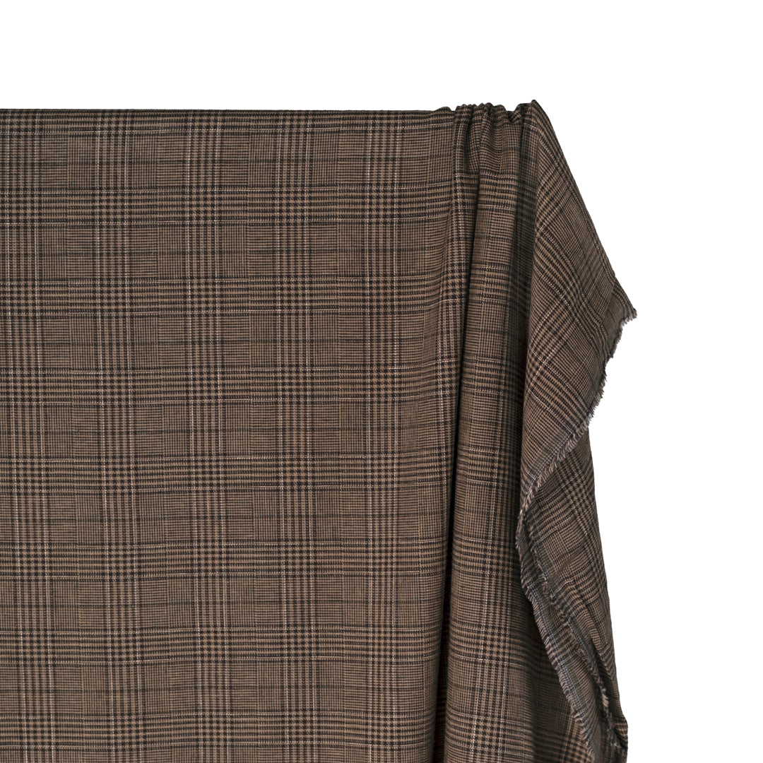 Houndstooth Plaid Yarn Dyed Cotton Linen - Crimini/Espresso | Blackbird Fabrics
