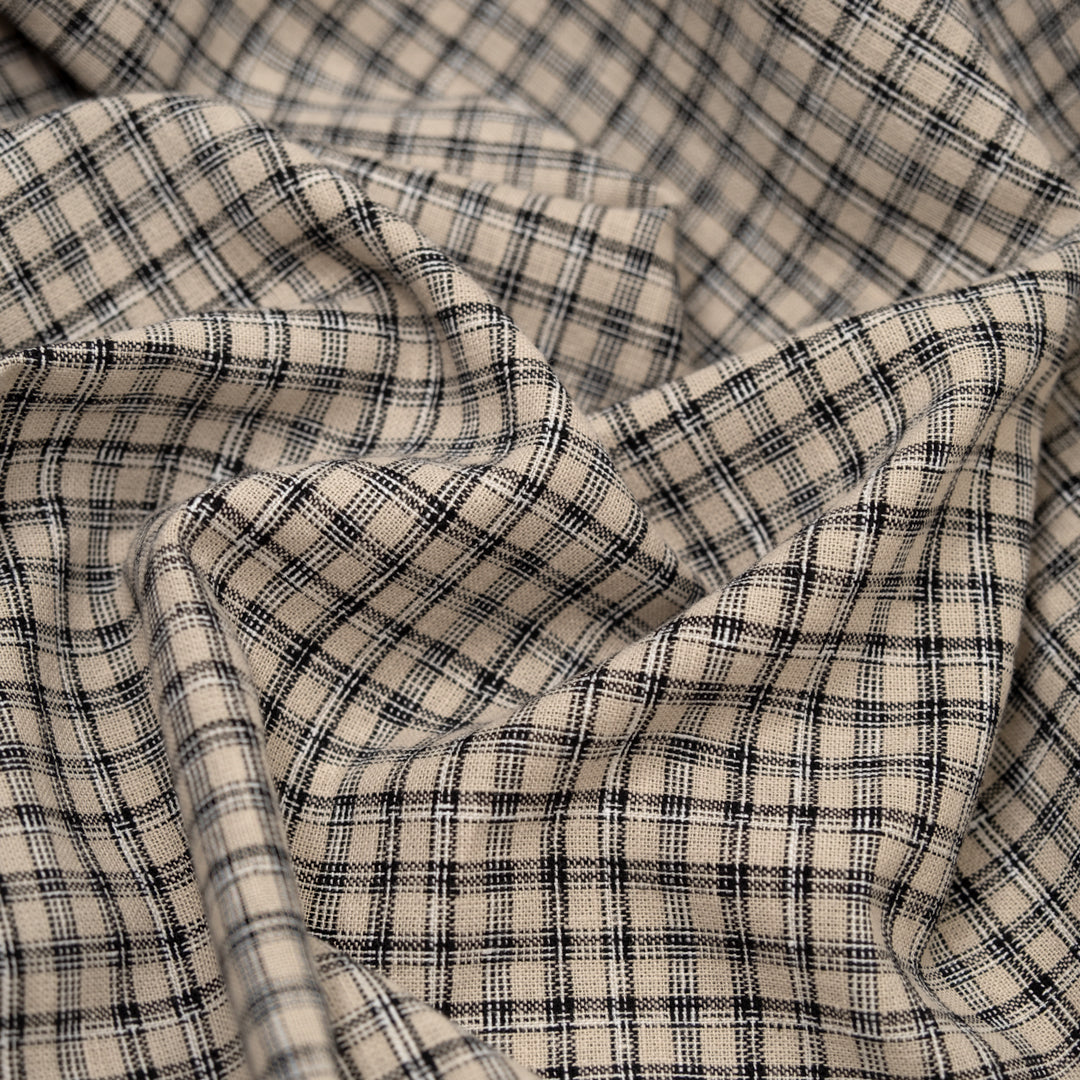 Plaid Yarn Dyed Cotton Linen - Birch/Black | Blackbird Fabrics