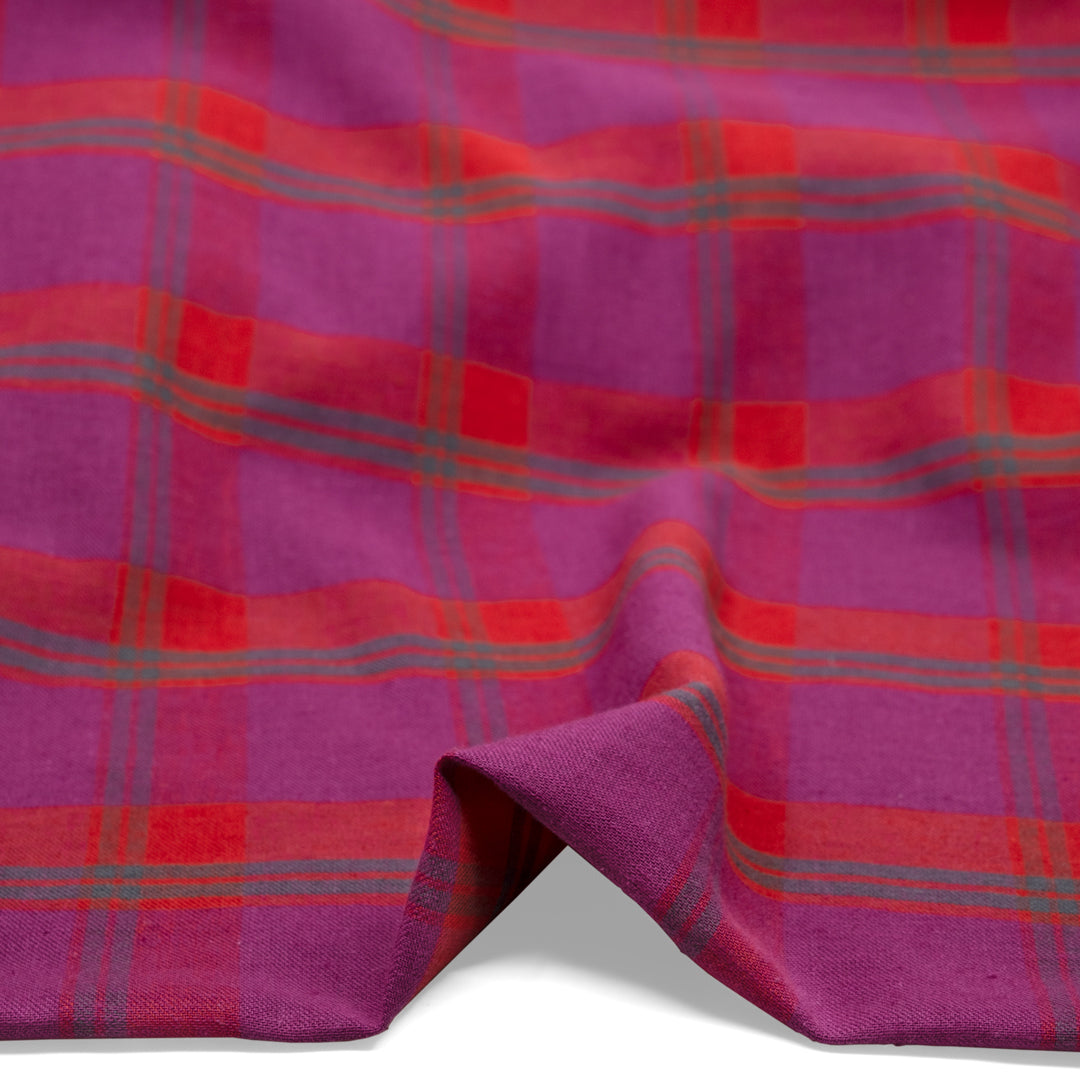 Jumbo Plaid Yarn Dyed Cotton Linen - Amaranth/Cherry | Blackbird Fabrics