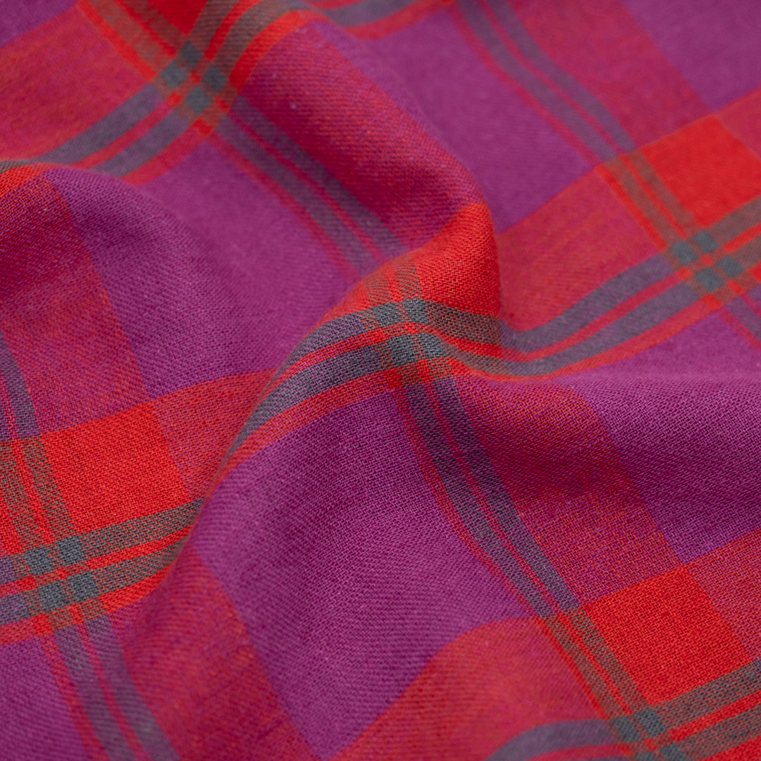 Jumbo Plaid Yarn Dyed Cotton Linen - Amaranth/Cherry | Blackbird Fabrics