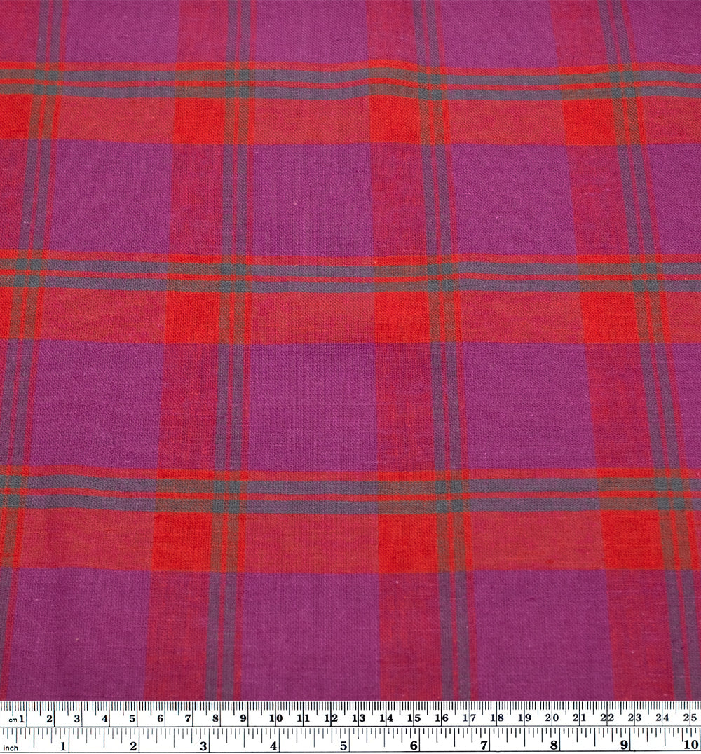 Jumbo Plaid Yarn Dyed Cotton Linen - Amaranth/Cherry | Blackbird Fabrics