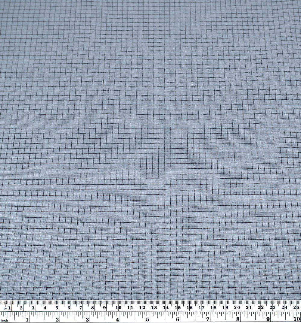Mini Check Yarn Dyed Cotton Linen - Baby Blue/Chocolate