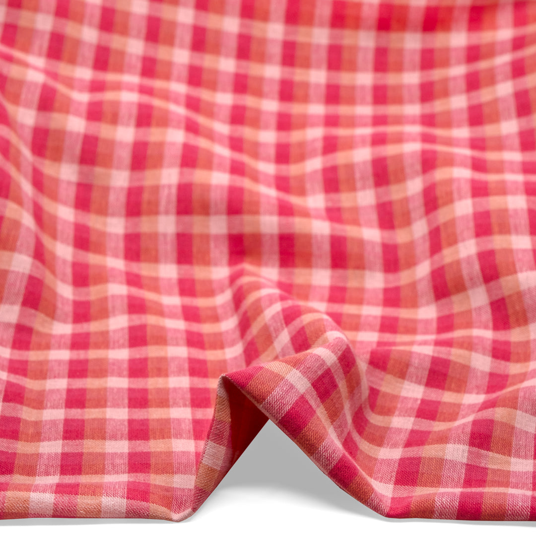 Medley Check Yarn Dyed Cotton Linen - Raspberry/Peony | Blackbird Fabrics