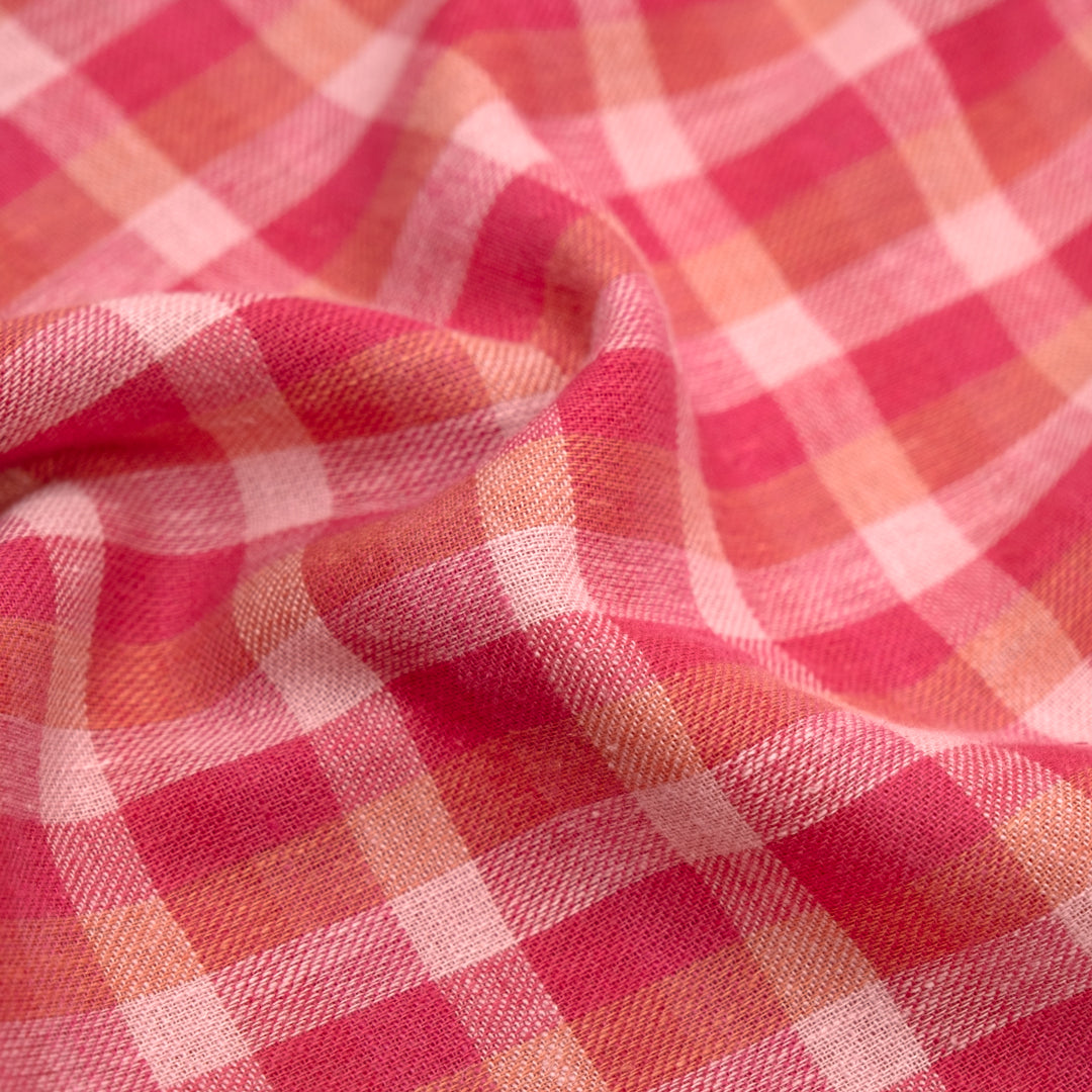 Medley Check Yarn Dyed Cotton Linen - Raspberry/Peony | Blackbird Fabrics