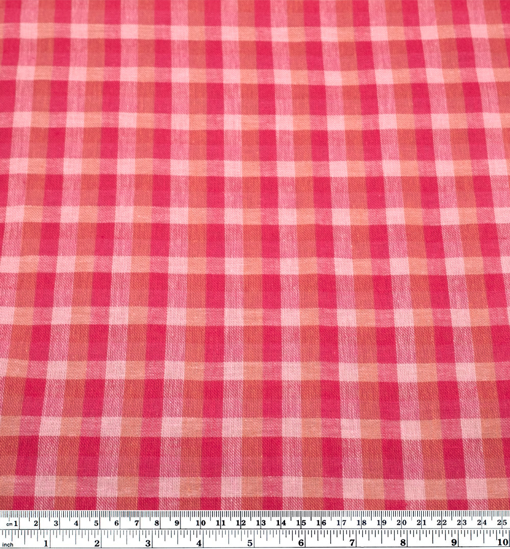 Medley Check Yarn Dyed Cotton Linen - Raspberry/Peony | Blackbird Fabrics