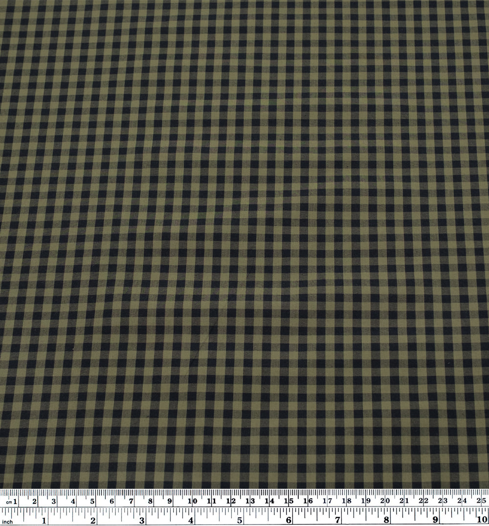 Confetti Mini Gingham Cotton Shirting - Olive/Black | Blackbird Fabrics