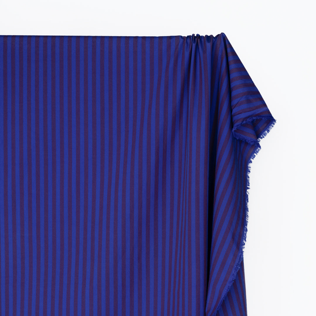 Candy Coated Stripe Cotton Shirting - Cobalt/Currant | Blackbird Fabrics