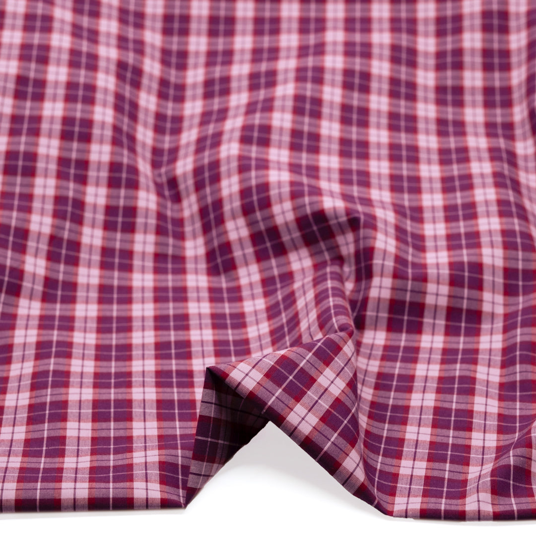Prisma Plaid Cotton Shirting - Berry/Cherry | Blackbird Fabrics