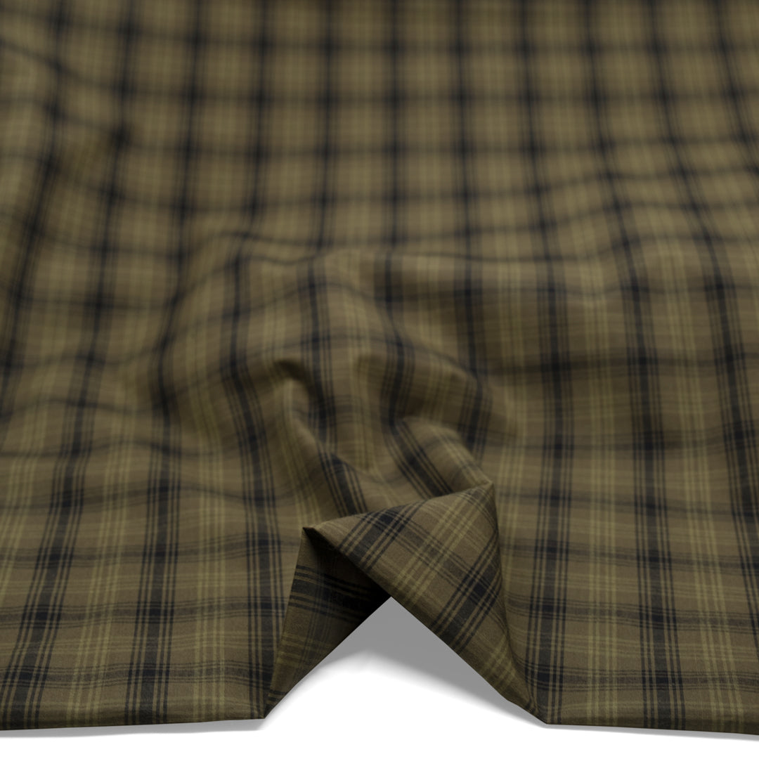 Mirage Plaid Cotton Shirting - Khaki/Black | Blackbird Fabrics