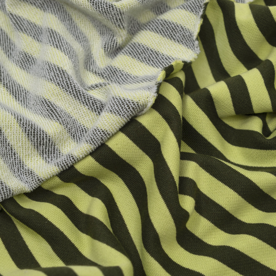 Sundae Stripe Cotton French Terry - Sour Apple/Kale | Blackbird Fabrics