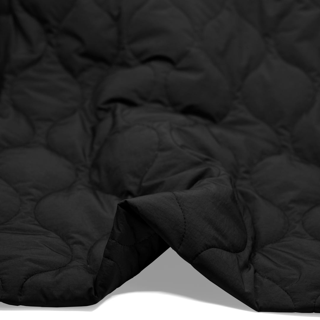 Wavy Quilted Nylon Puffer - Black | Blackbird Fabrics