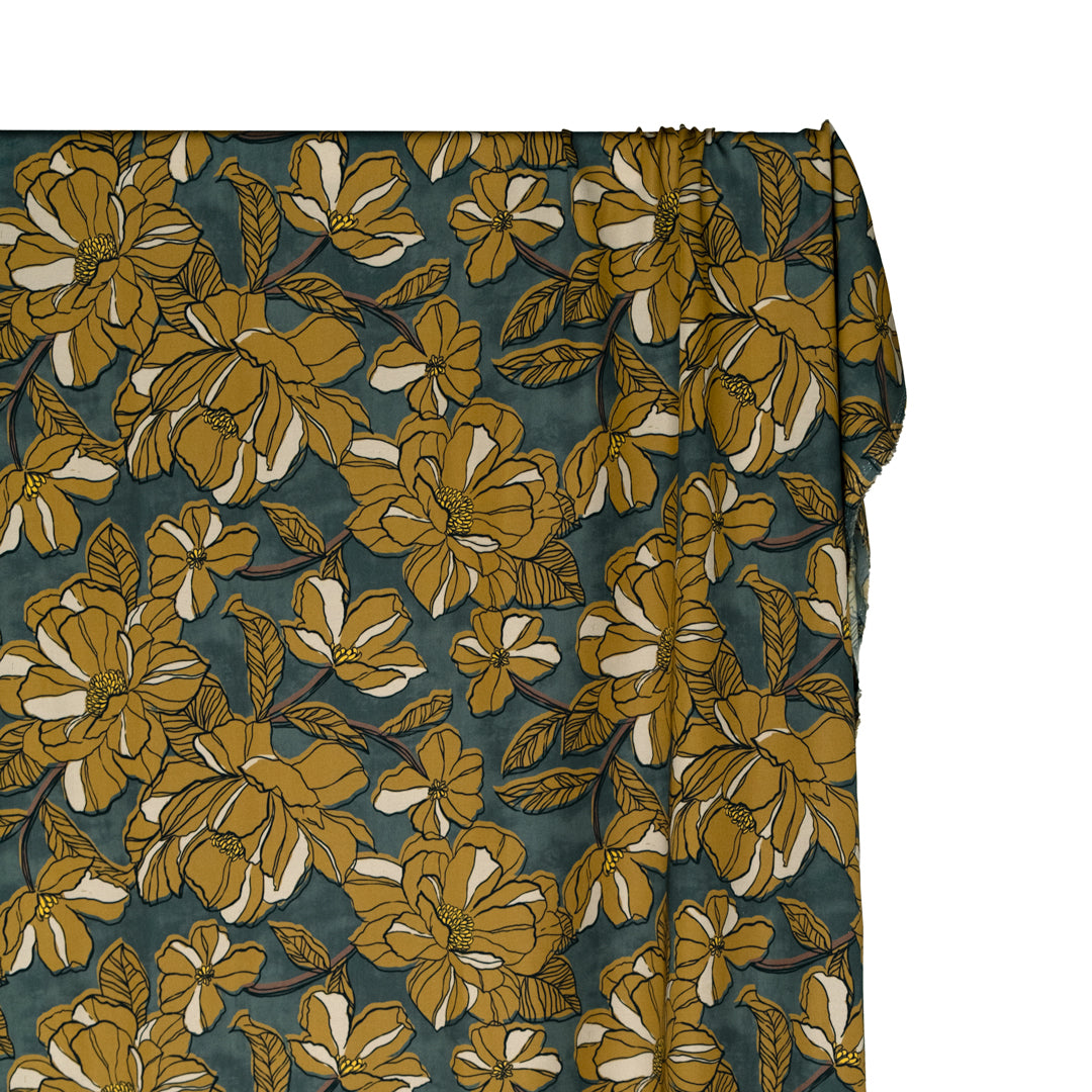 Meadow Impression Viscose Sateen - Pine/Antique Gold | Blackbird Fabrics
