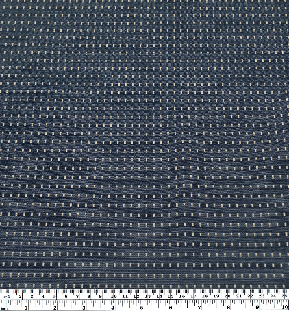 Dashed Organic Cotton Hemp Jacquard - Antique Blue/Marzipan | Blackbird Fabrics