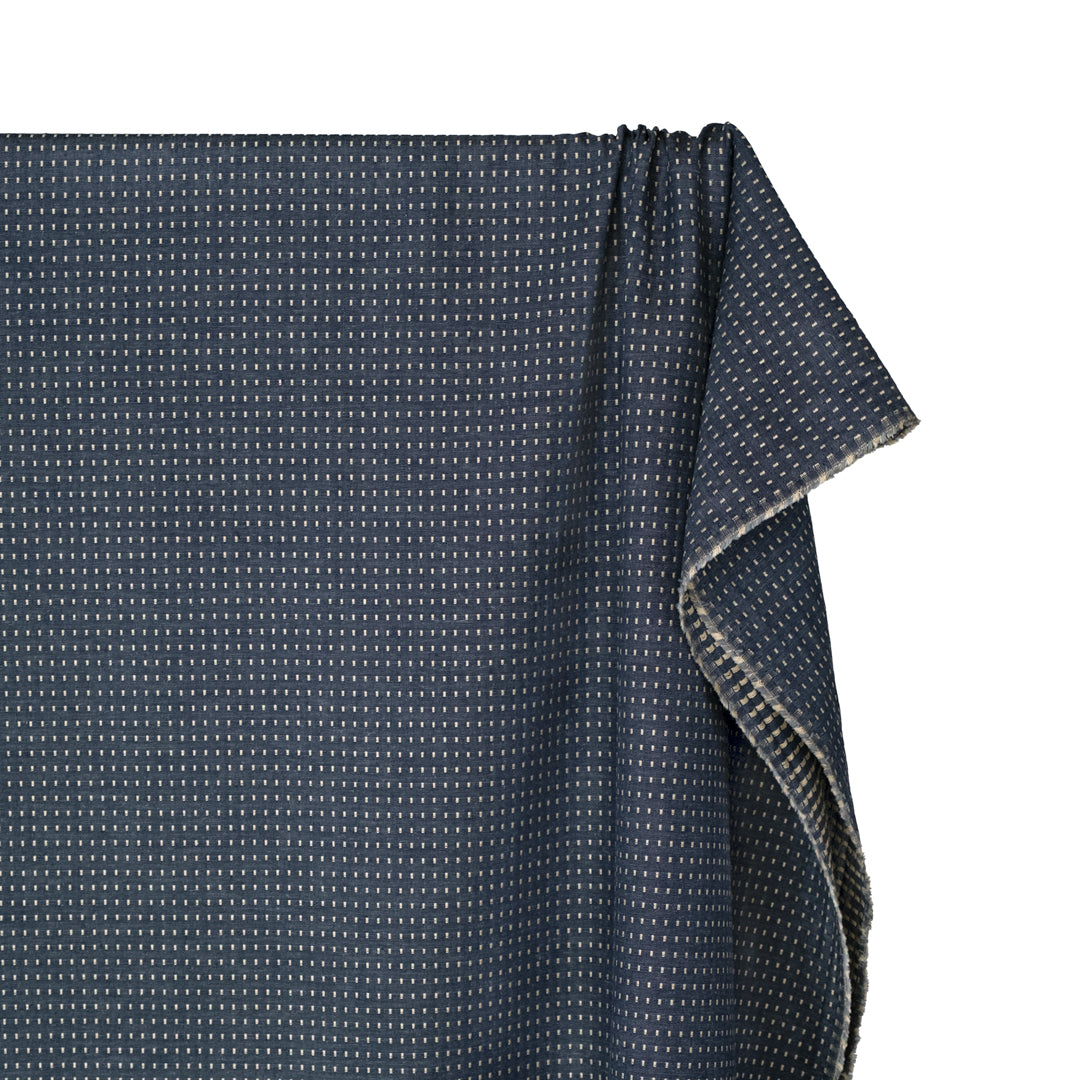 Dashed Organic Cotton Hemp Jacquard - Antique Blue/Marzipan | Blackbird Fabrics