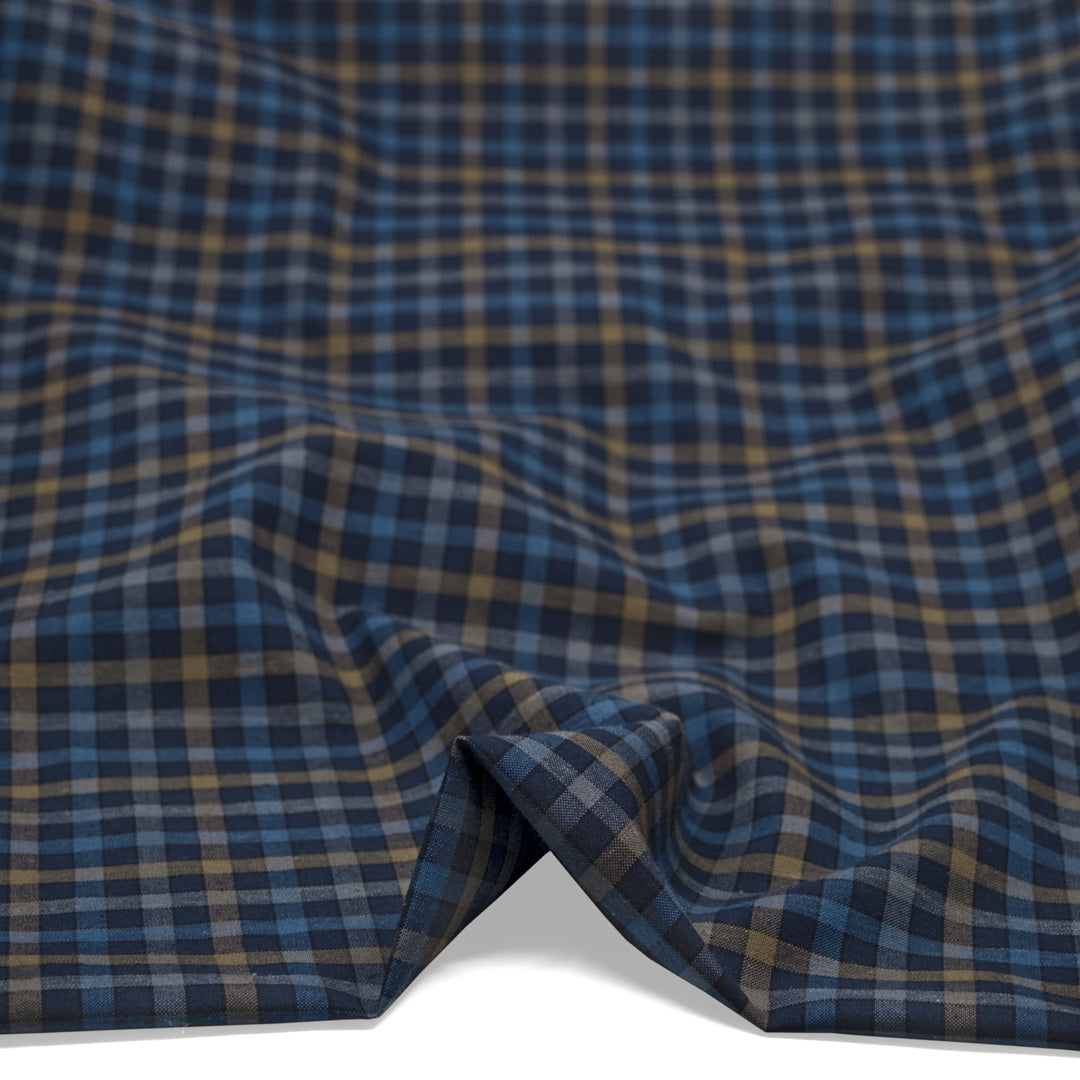 Plaid Cotton Hemp Blend - Navy/Elmwood/Multi | Blackbird Fabrics