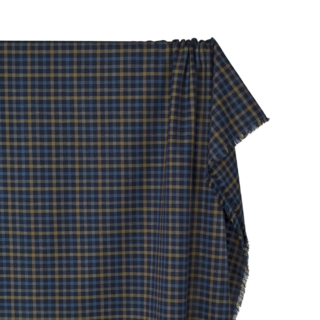 Plaid Cotton Hemp Blend - Navy/Elmwood/Multi | Blackbird Fabrics