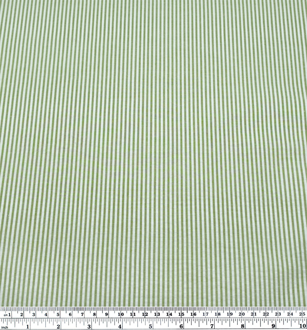 Mini Stripe Cotton Seersucker - Grasshopper/White | Blackbird Fabrics